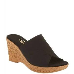 NEW ONEX women's christina elastic banded cork wedge sandals in black